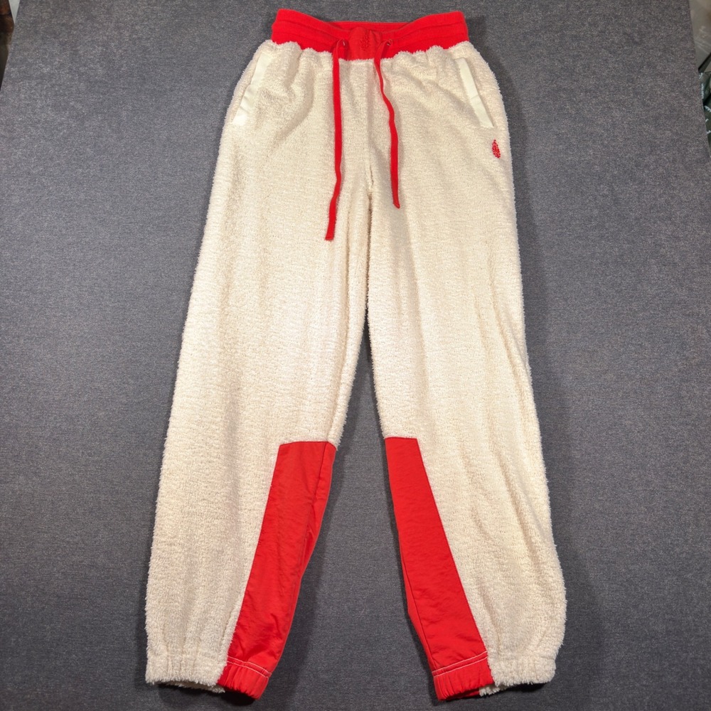 Free People Movement Joggers Women S White Red Sherpa Fleece Sweatpants Preppy
